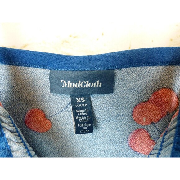 Modcloth Tank Top Womens XS Blue Cherry Bomb Print Coquette 90s Kidcore Retro - Picture 10 of 15
